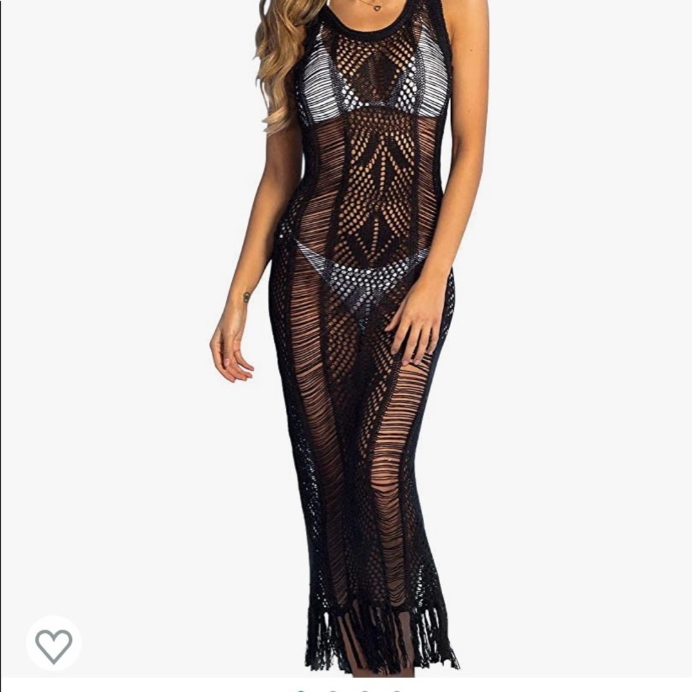 Women’s black crochet tassel coverup